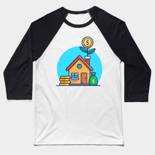 House With Gold Coin Money Plant Cartoon Baseball T-Shirt